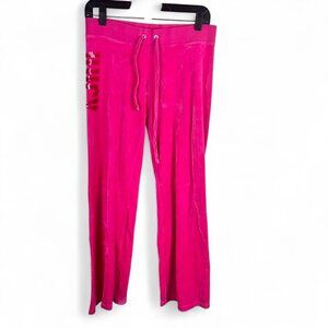 Juicy Couture Pink Velour Pants Sz S Sequin Logo Spellout Y2K * Flawed But Fab *
